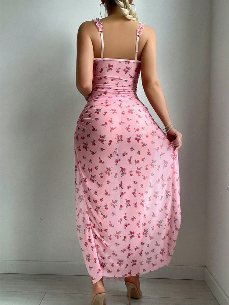 Loviss Sexy Lingerie Pink Valentine's Day Long Skirt Thong Two Piece Uniform